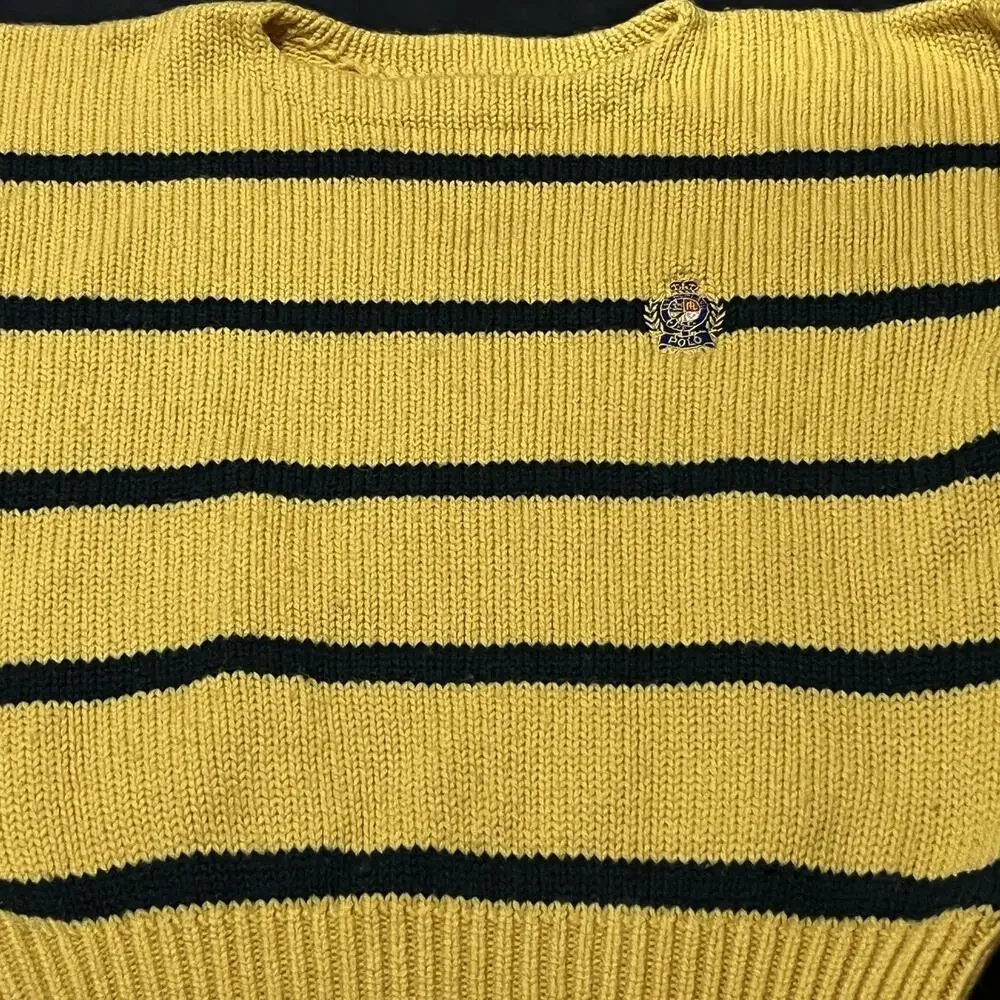 Vintage Polo Ralph Lauren Crest Striped 90s Sweater Wu-Tang Yellow Black Wool
